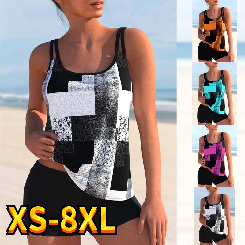 

2022 Women Sexy Swimsuit Tie-dyed Printed Swim Tankini Monokini Swimwear Bathing Suit Two Pieces Plus Size Summer Beachwear 8XL