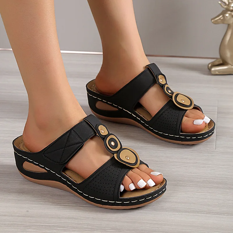 European and American Sandals Women's 2023 New Beach Fashion Flower Large Sandal Slippers Women's