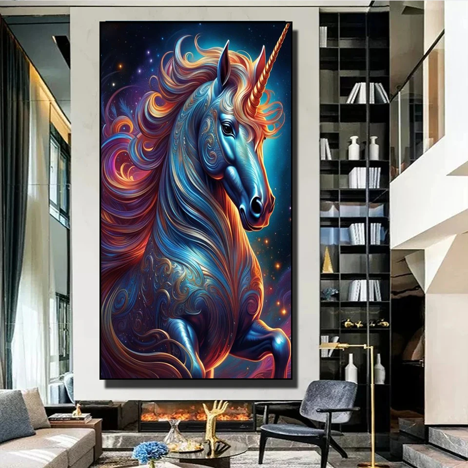 

Алмазная 5D картина «сделай сам» с большим единорогом, полноразмерная/круглая мозаика, вышивка крестиком с лошадью, домашний декор