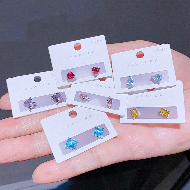 

MIGGA Multicolor Small Geometric Cubic Zirconia Stud Earrings for Women Silver Color Crystal Jewelry