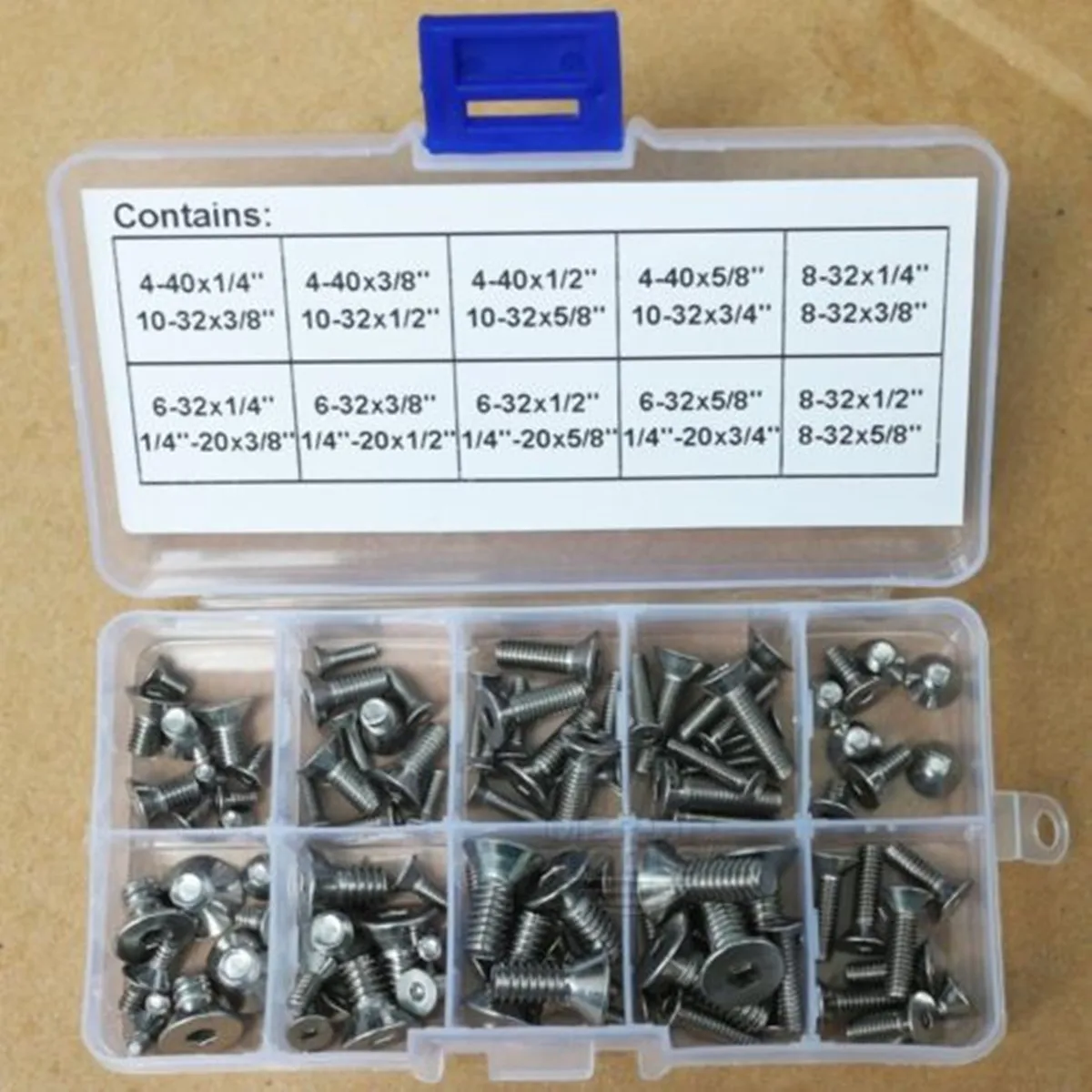 

96Pcs Stainless Steel 4-40 to 1/4"-20 Allen Flat Head Socket Cap Screws Bolts