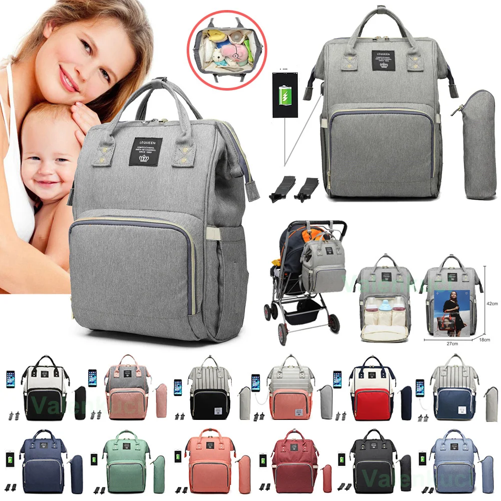 

Lequeen Baby Care Diaper Bags for Women Waterproof Nappy Bag Kits Mummy Maternity Travel Backpack with USB Nursing Bag with Hook