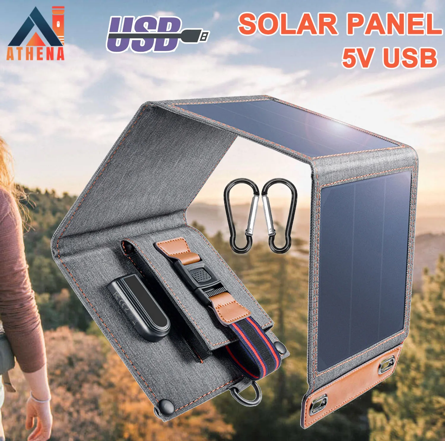 

Upgrade 14W Solar Panel Portable Solar Charger USB Port 5V/ 2.4A Waterproof Solar Power Charger Compatible with Tablet and Phone