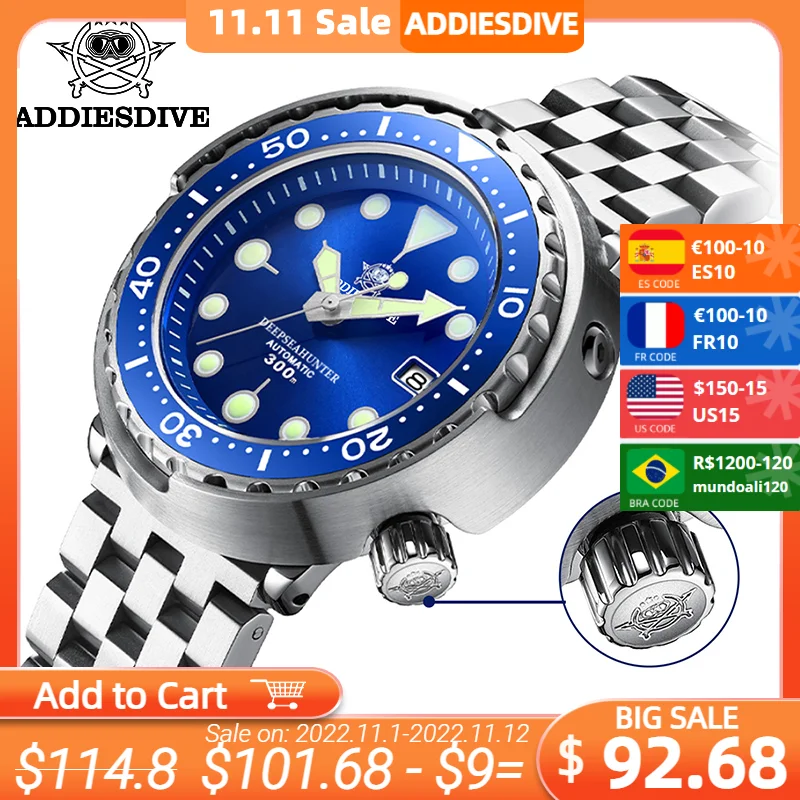 Дешево Мужские часы Addies Dive NH35A, автоматические часы с сапфировым стеклом и керамической рамкой BGW9, светящиеся мужские часы из стали 30bar с тунцем и да...