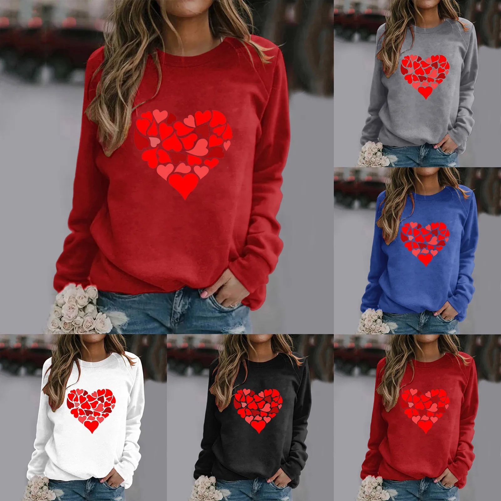 

Ladies Plain Sweatshirt Valentine's Day Women's Sweatshirt Crew Neck Colorful Heart Print Long Asymmetric Zip Jacket Women