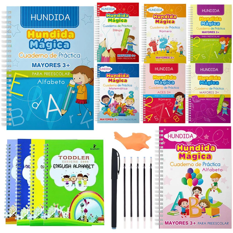 

Spanish Copybook SANK Reusable Learning Math English 3D Calligraphy Book Drawing Numbers 0-100 Education for Kid Letter Toy Gift