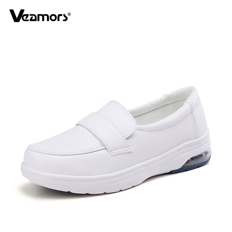 Купи 2022 New Women's White Flats Shoes Comfortable Soft Air Cushion Non-slip Work Shoes Slip-on Shallow Footwear Fashion Loafers за 899 рублей в магазине AliExpress