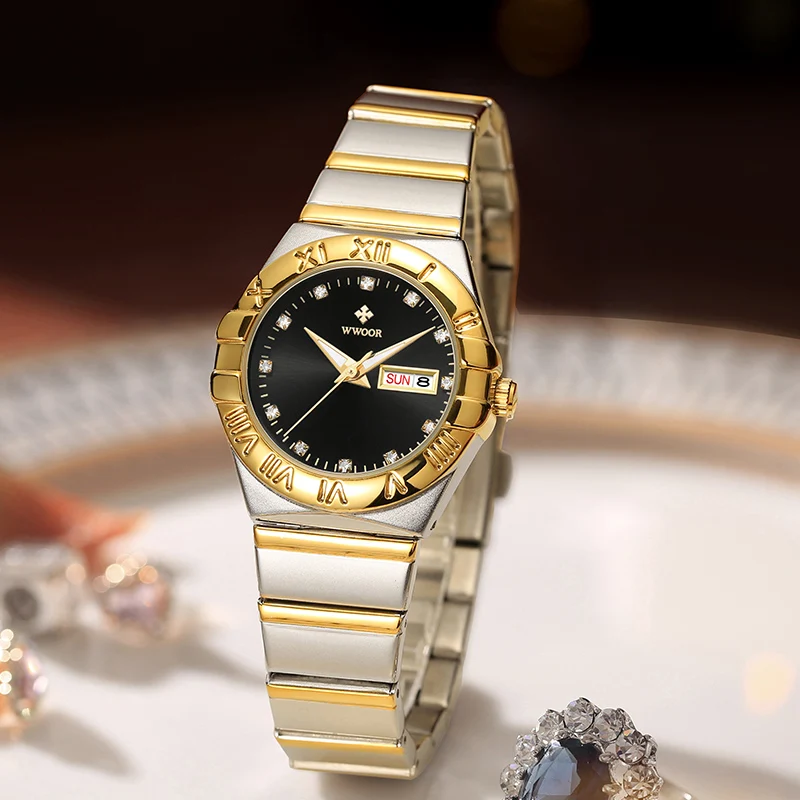 WWOOR Elegant Women Watch Fashion Luxury Ladies Dress Bracelet Wristwatch Stainless Strap Quartz Watches For Women Montre Femme