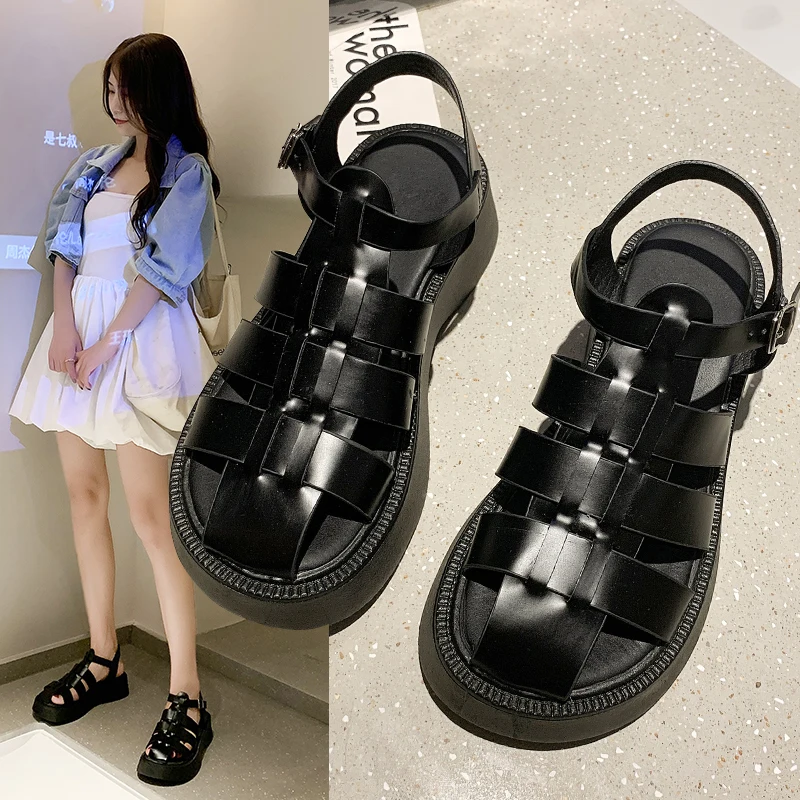 

Fashion Womens Shoes 2022 Clogs With Heel Cross-Shoes Sandals Straps Muffins shoe Breathable All-Match Suit Female Beige Increas