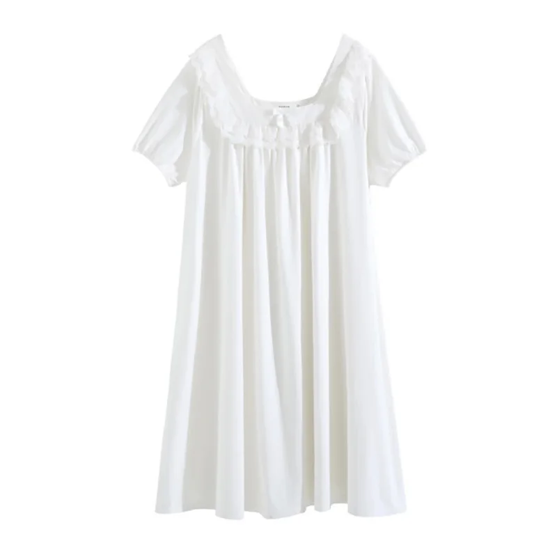 Summer Ruffles Backless Princess Pajama Night Dress Short Sleeve Backless Cotton Victorian Sweet Lolita Loose Women's Nightgown