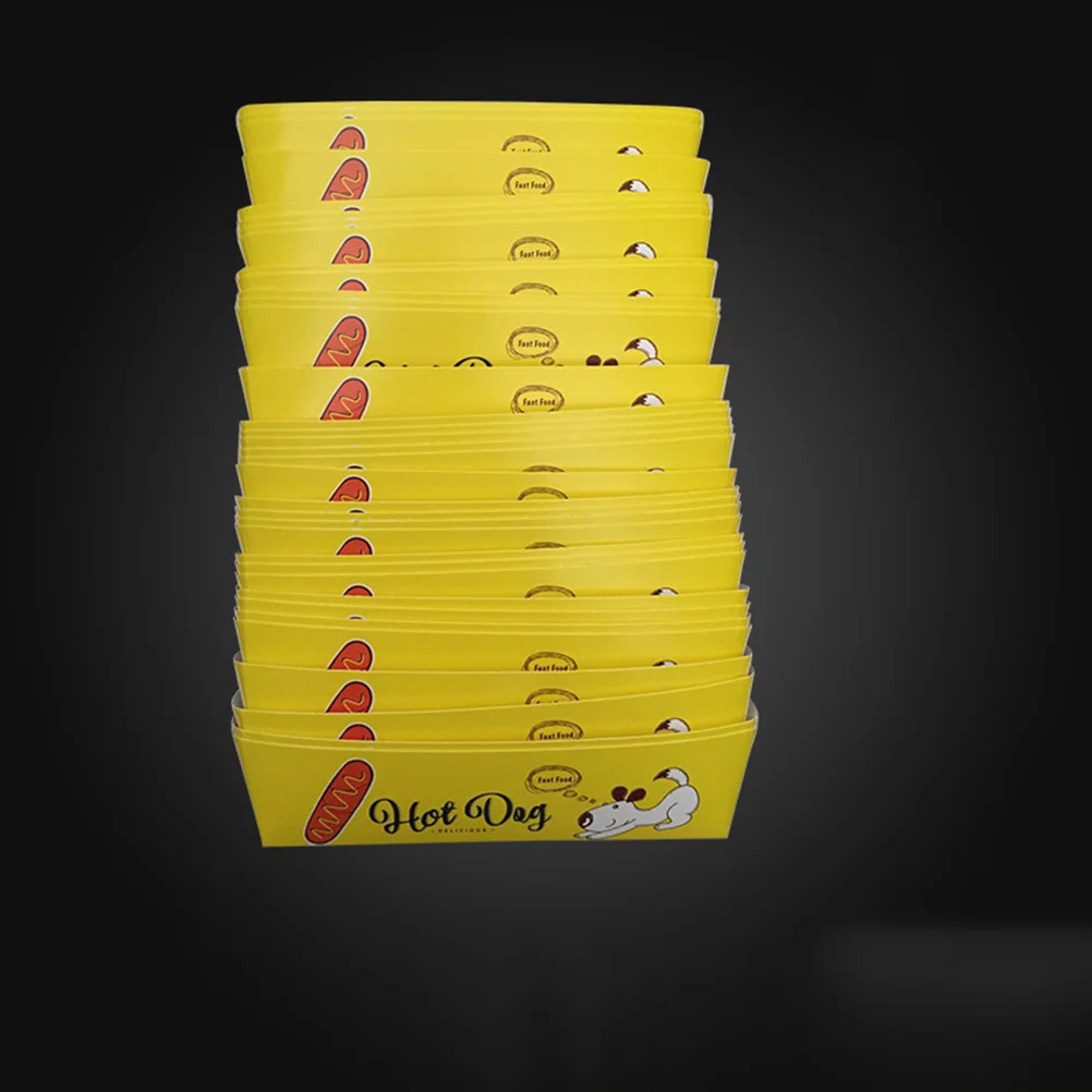 

50pcs Disposable Paper Food Serving Tray Foldable Coating Snack Open Box Hot Dog Fries Chicken Box