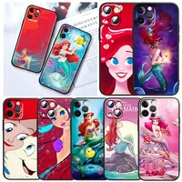 ariel the little mermaid for apple iphone 13 12 mini 11 xs pro max x xr 8 7 6 plus se 2020 5 capa black soft tpu phone case