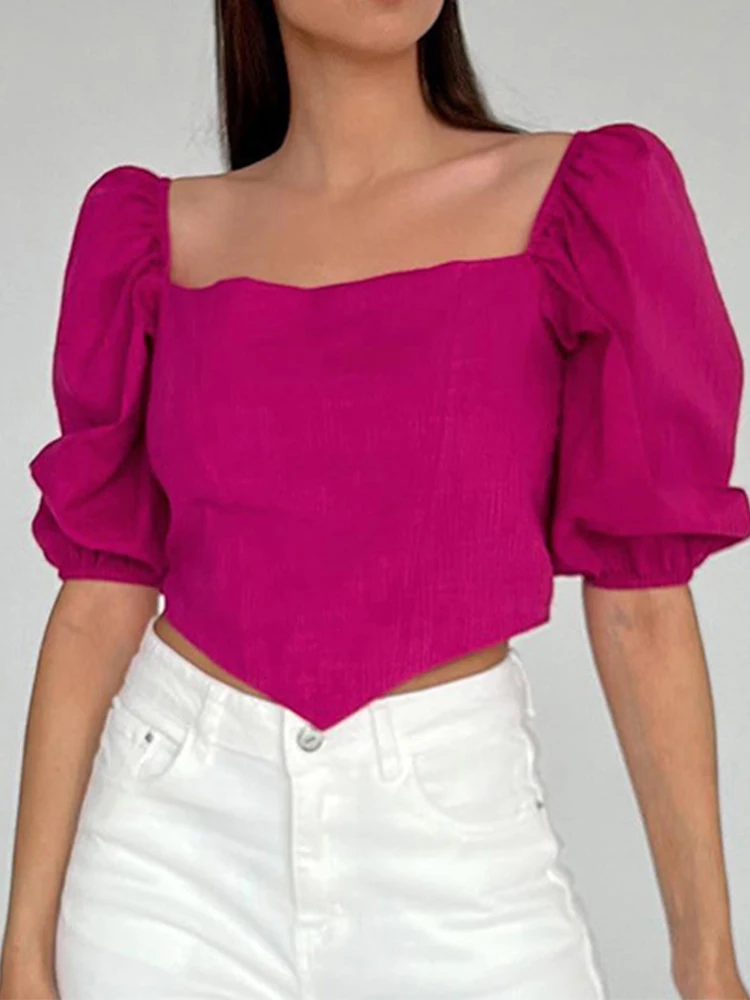 

Женская блузка с открытой спиной LY VAREY LIN, летняя модная блузка с квадратным вырезом и бантом, Сексуальные облегающие Короткие топы