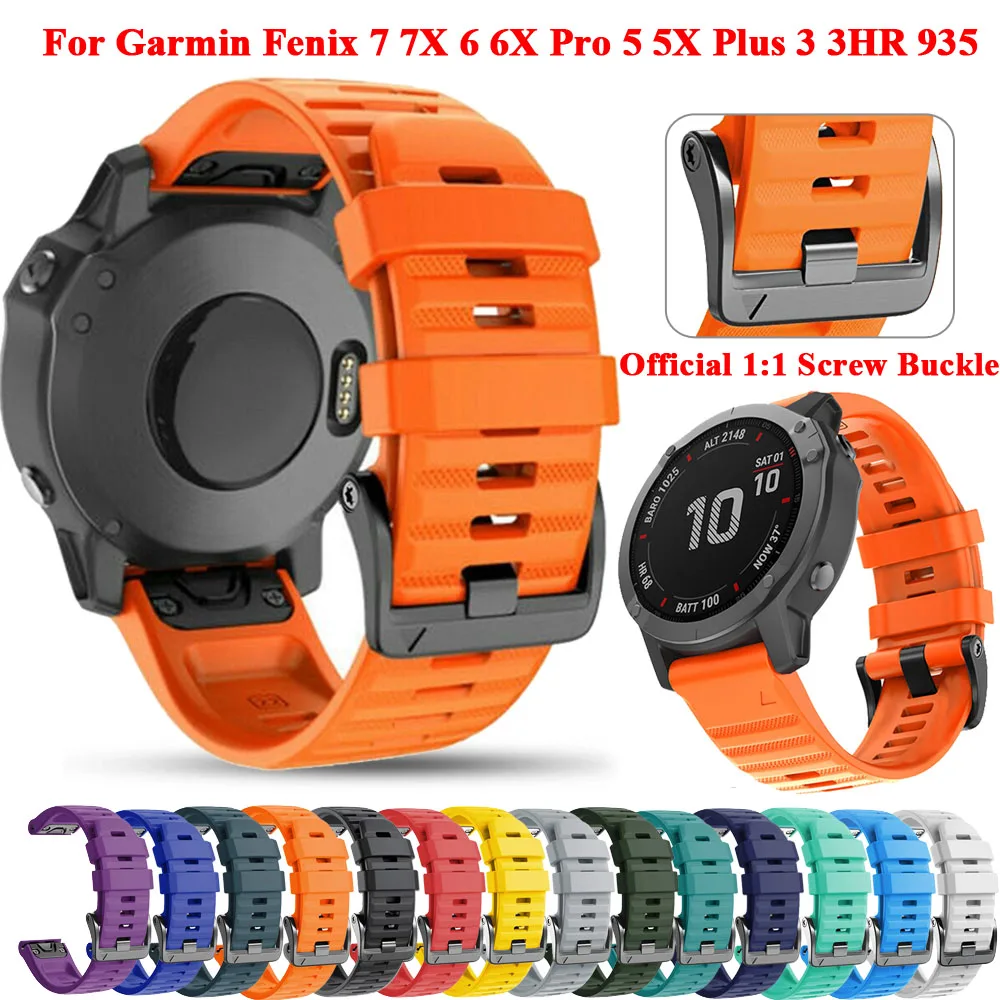 

22 26mm Quickfit Straps For Garmin Fenix 7 7X 6 6X Pro 5X 5Plus 3HR 945 Smart Watch Official Screw Claps Band Silicone Wristband