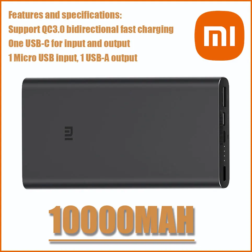 

Original Xiaomi Power Bank 3 10000mAh PLM12ZM USB Type C QC3.0 18W Fast Charging Mi Powerbank 10000 Portable Charger Poverbank