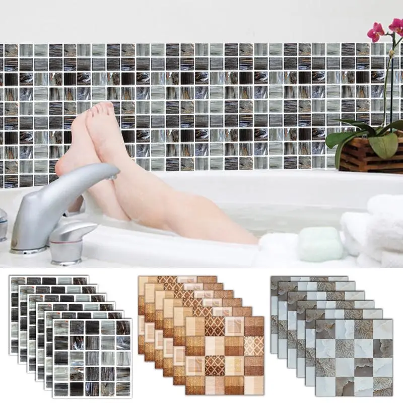 

6PCS Bathroom Kitchen Tile Sticker Waterproof Mildew Proof 3D PVC Wall Sticker Mosaic Sticker Wall Decoration