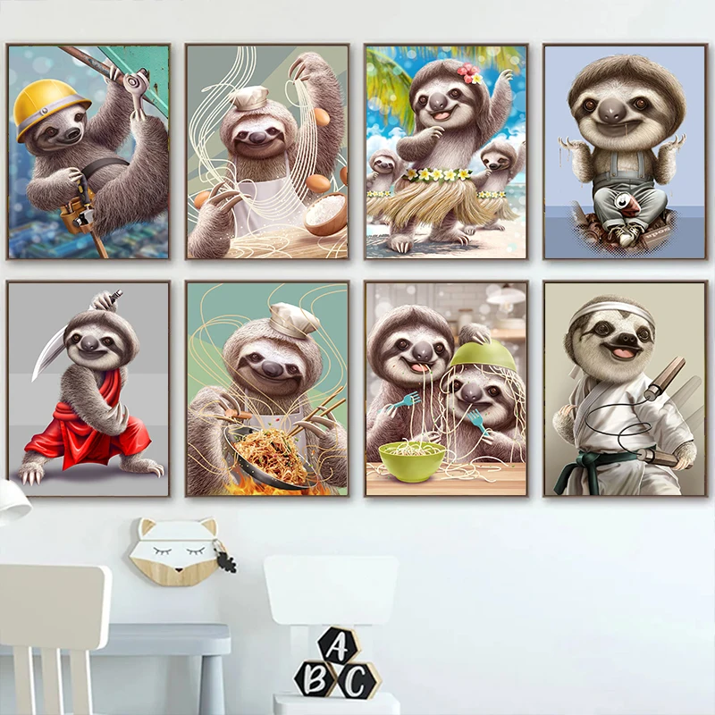Забавные милые постеры с изображением ленивецов семьи еды танцев животные на