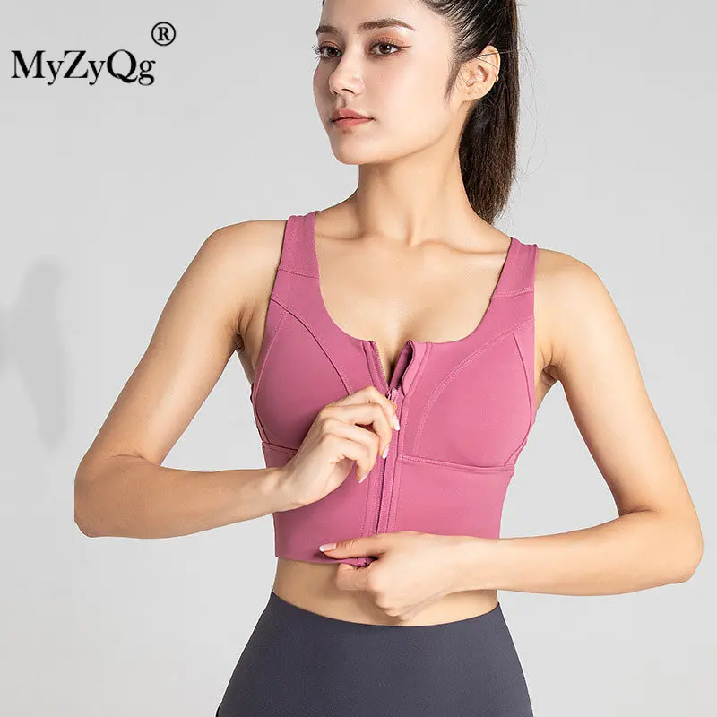 

Women Zipper Sports Tanks Vest Yoga Bra Outer Wear Gather Shockproof Beauty Back Running Underwear Gym Fitness Workout Top