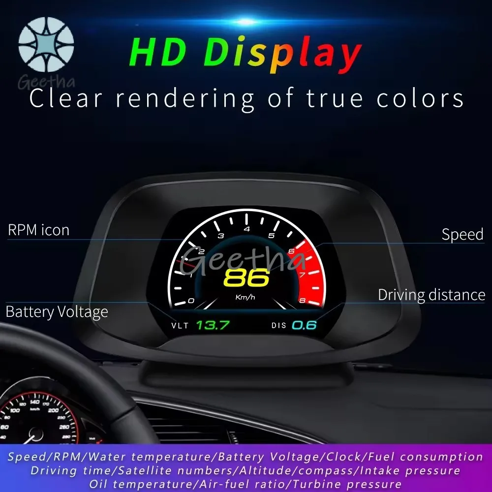 Автомобильный проектор Спидометр HUD с турбинным давлением OBD2 GPS-навигация P19