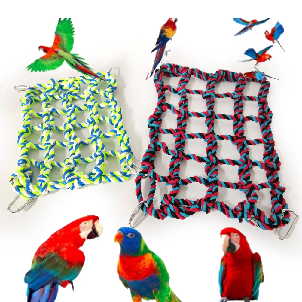 

2 Szie Pet Hammock Toy Hamster Squirrel Puppy Net Rope House Balcony Hammock Colorful Weave Climbing Net Parrot Bird Net