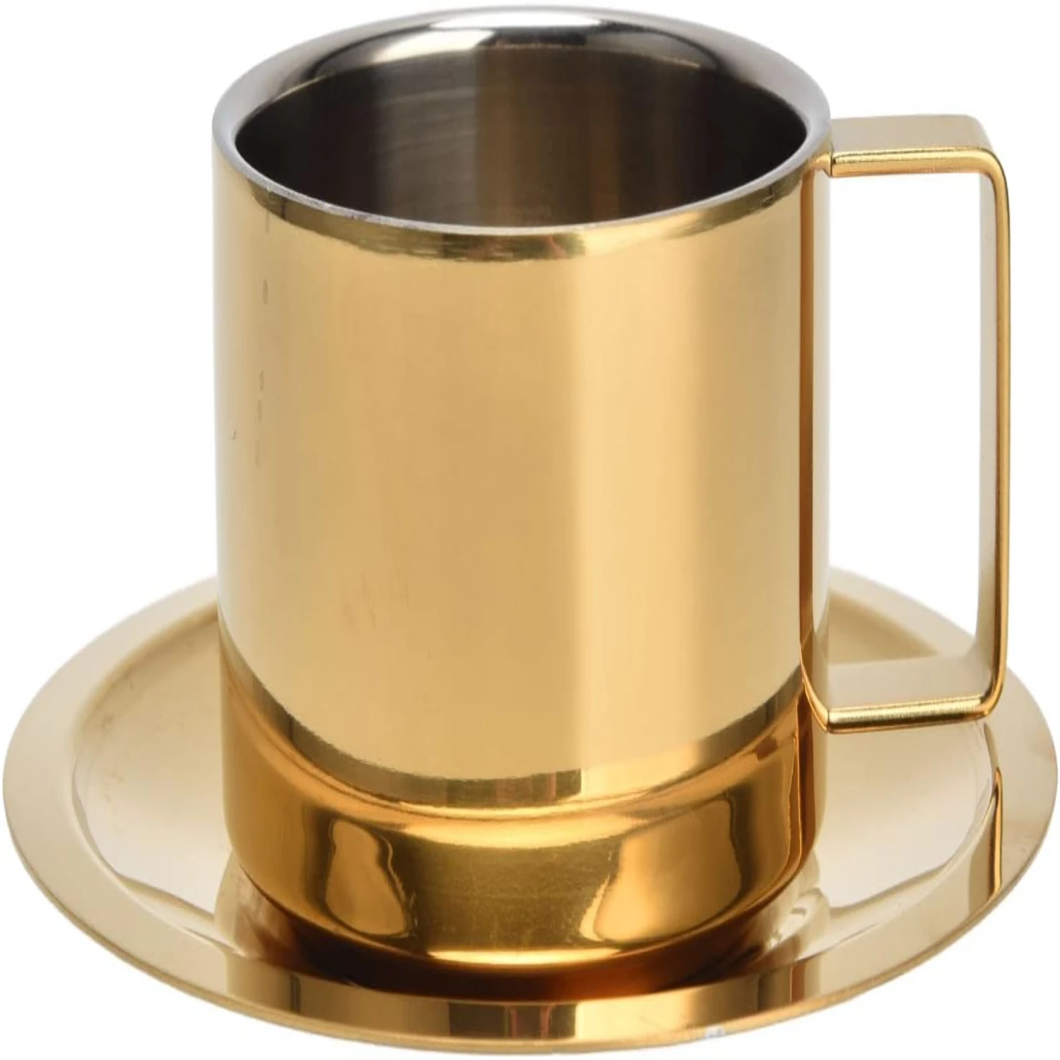 Stylish Durable and Convenient Gold Stainless Steel Tea Cup with Saucer - 30 oz for Hot Drinks Ideal Restaurants Cafe