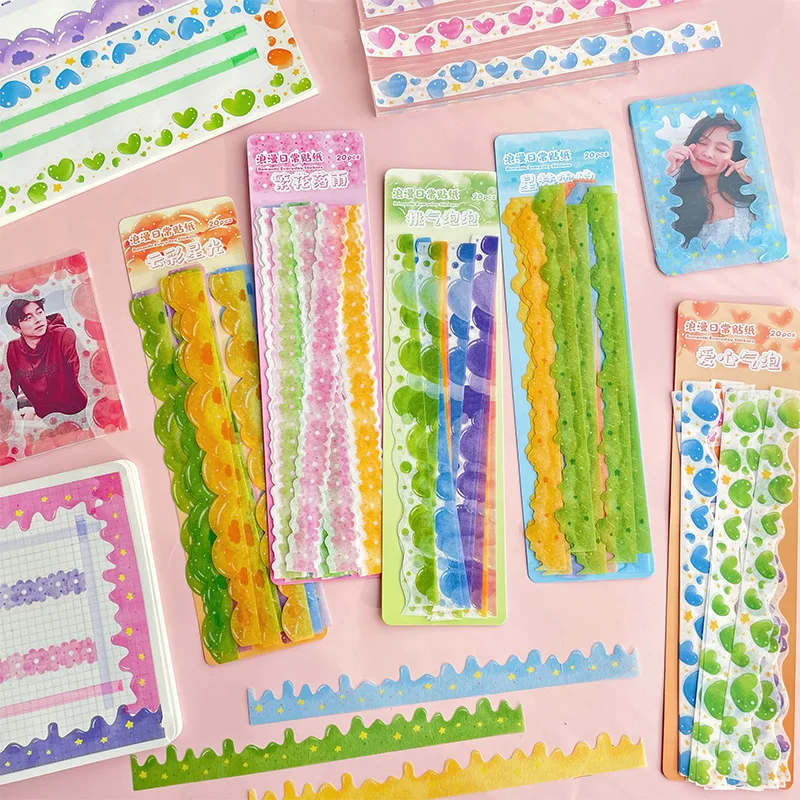 

MOHAMM 20pcs Stickers Long Bubble Wave Fresh Lovely Landscaping Korean Material Paper