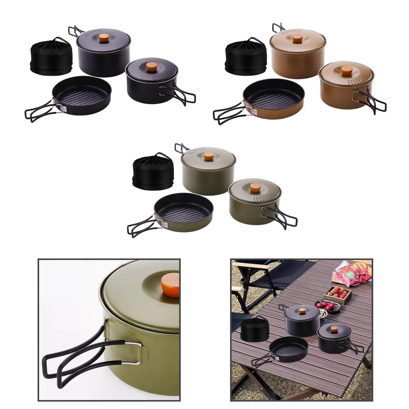 3 шт. набор для приготовления пищи на природе кастрюли и сковородки из