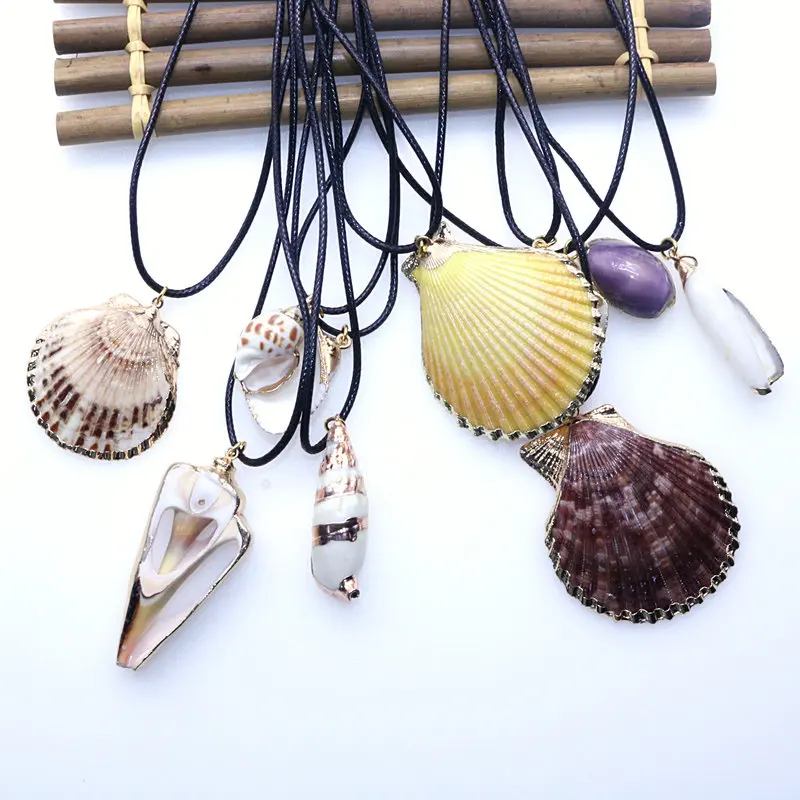 

Fashion Shell Conch Pendant Necklace Men's and Women's Jewelry Cowhide Rope Starfish Necklace Simple