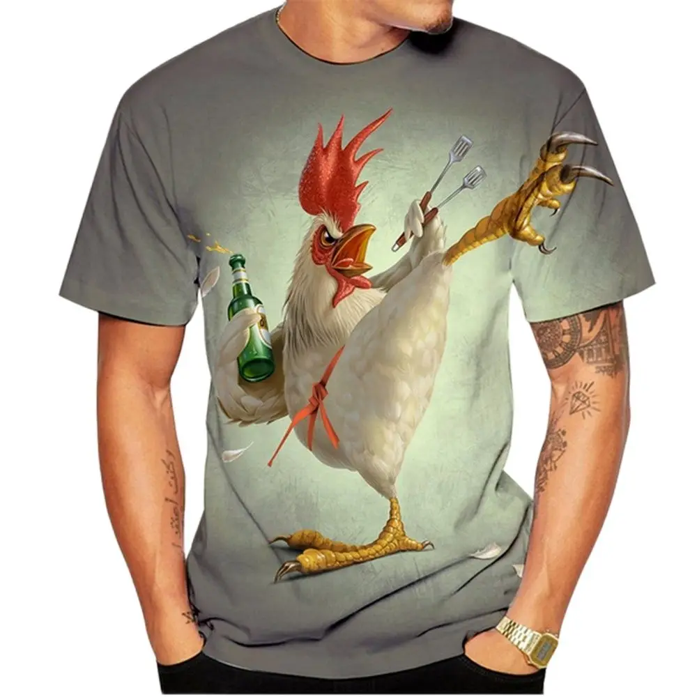 Men'S Casual T-Shirt, Men'S Short Sleeved 3d Funny Chicken Casual Summer Clothing