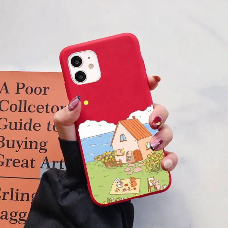 

Cartoon Scenery Girl Phone Case for iPhone 11 12 13 Mini Pro Xs Max 8 7 6 6S Plus X XR Solid Candy Color Case