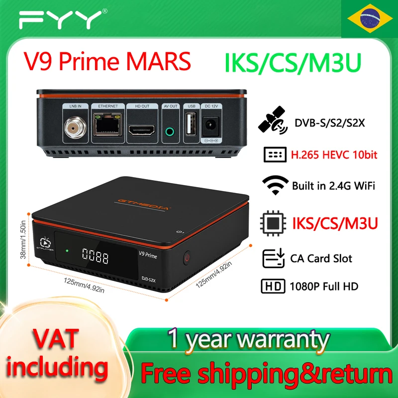 

Hot GTMEDIA V9 Prime MARS Satellite TV Receiver IKS/CS/M3U Decoder DVB-S/S2/S2X Set Top Box Support CCam H.265 10bit 2.4G WiFi