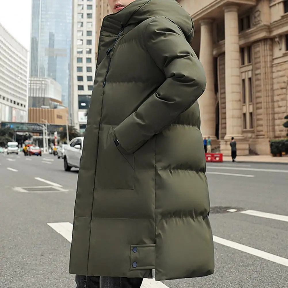 Chic Men Down Coat Thickened Outwear Neck Protection Men Coat  Midi Length Men Coat for Outdoor