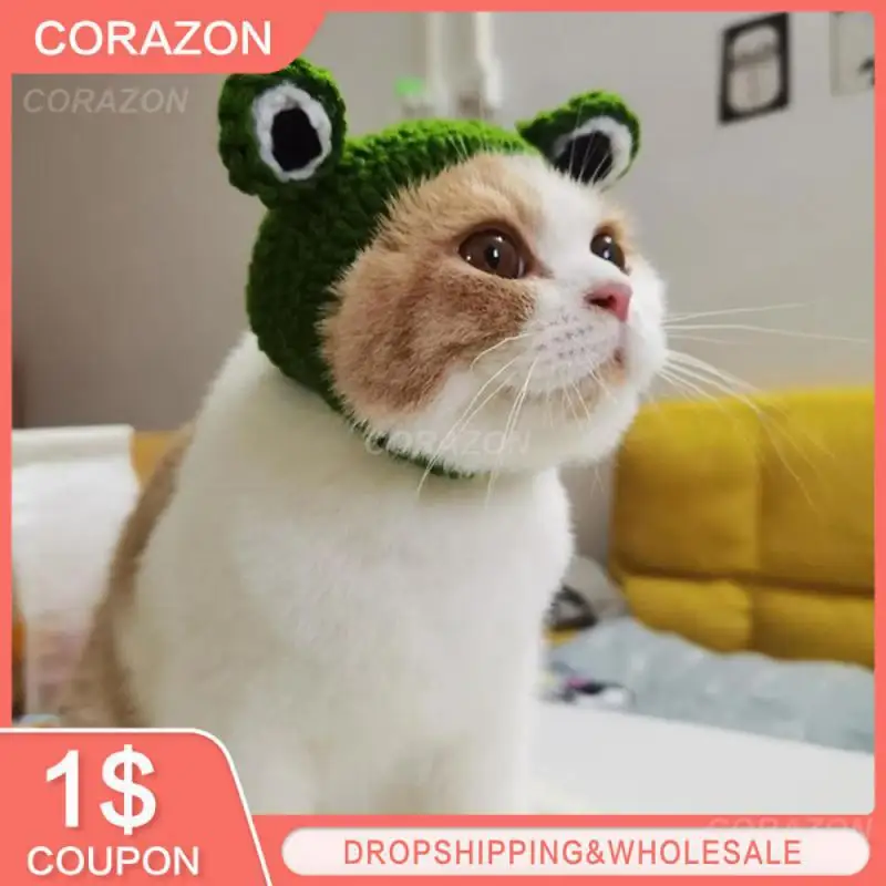 

Cute Frog Shaped Hat For Cat Christmas Protective Pet Dogs Cosplay Head Wear Winter Warm Costume Accessories Cat Supplies