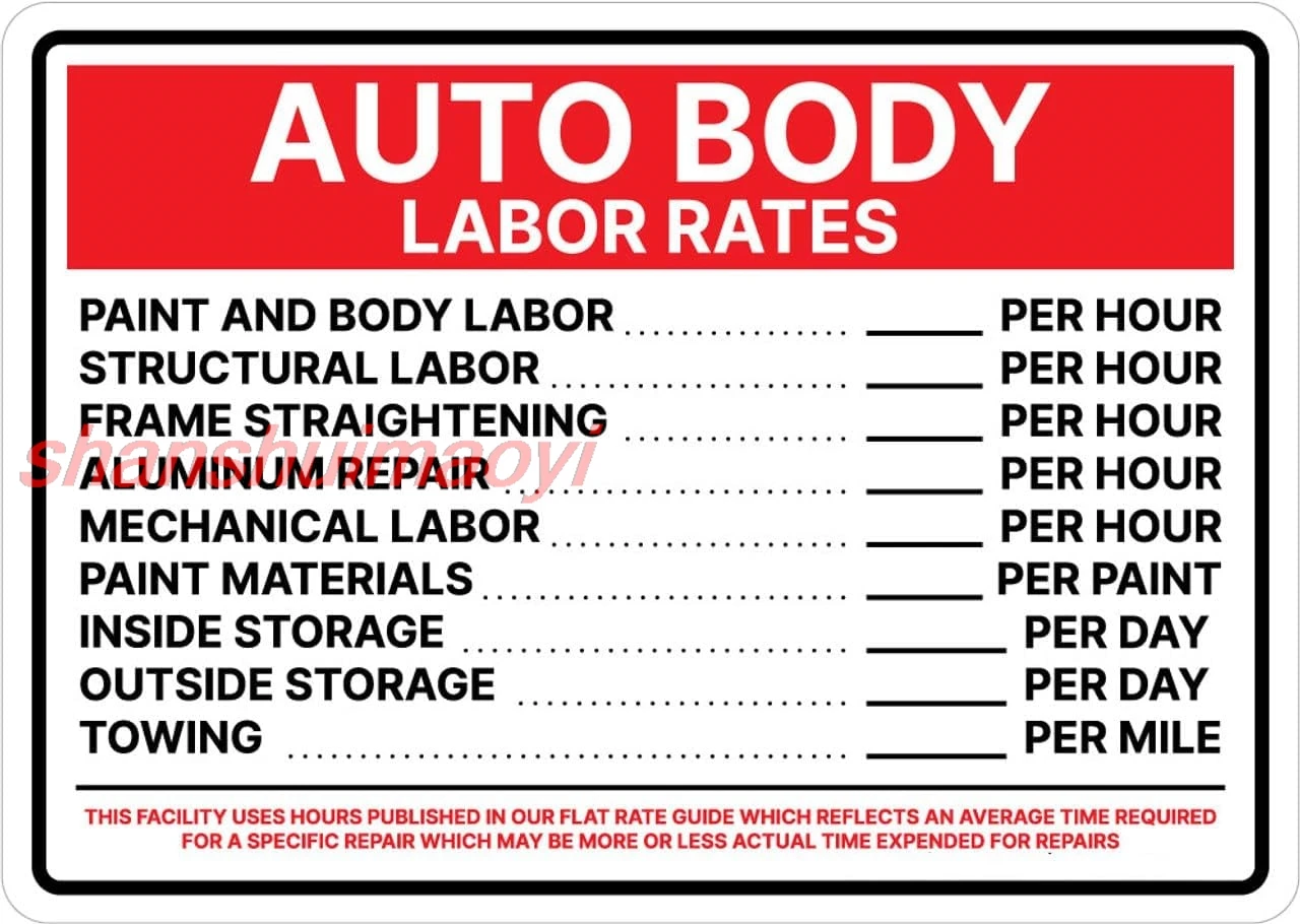 ALI Auto Body Labor Rates - Gods Published in Flat Rate Guide Landscape Настенный знак 12 x 16 дюймов Металлический