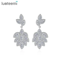 luoteemi luxury statement leaf shape cubic zirconia drop earring for women top korean fashion wedding bridal pendant jewelry