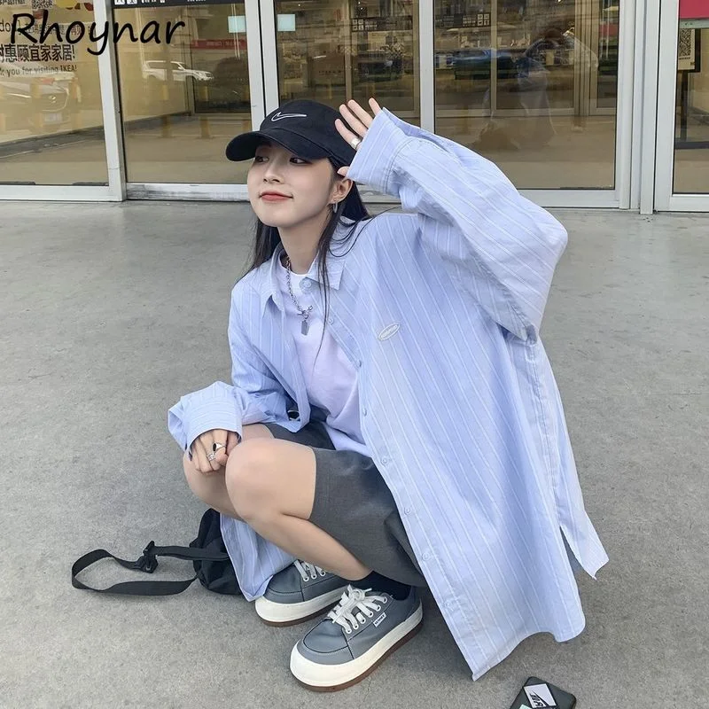 

Рубашки женские повседневные простые полосатые универсальные уличные корейские модные шикарные весенние женские элегантные ретро-рубашк...