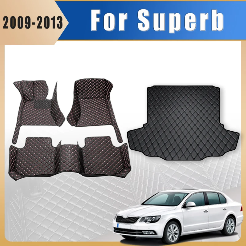 Фото Коврик для пола автомобиля, коврик для багажника для Skoda Superb 2013, 2012, 2011, 2010, 2009, кожаный водонепроницаемый коврик, автомобильные аксессуары для интерьера №1