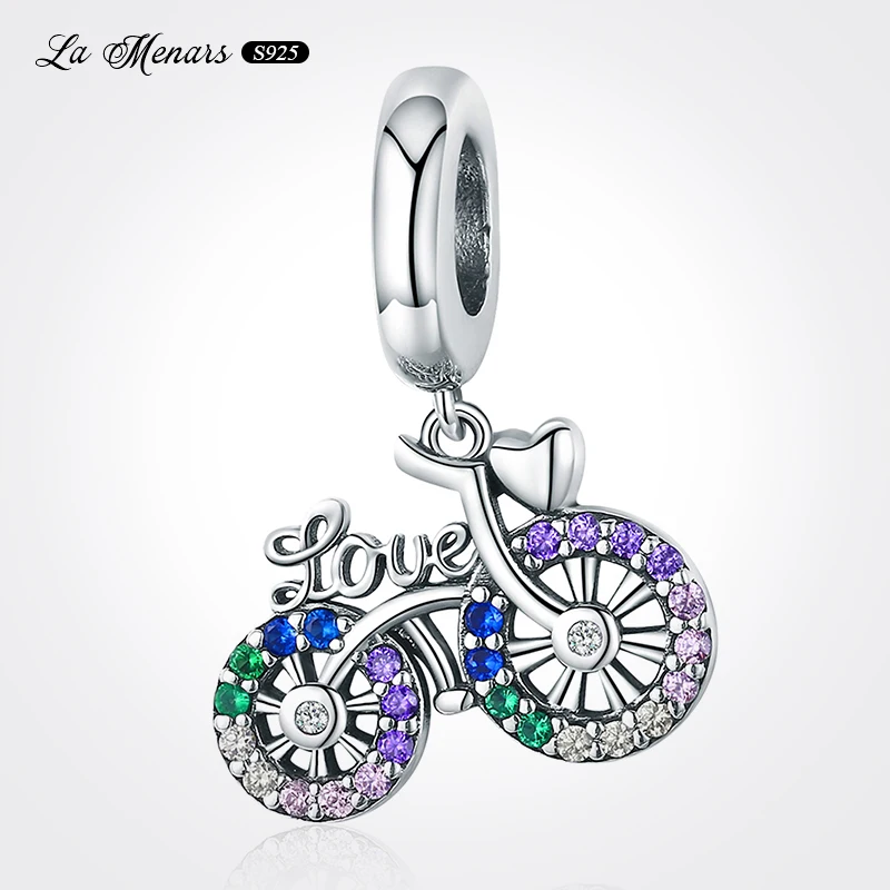 

La Menars New Love Bicycle Bead Charm Fit Original Pandora Charm Bracelet Genuine Silver Plating For Women Jewelry