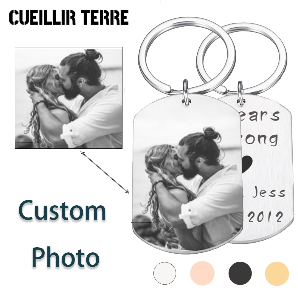 Porte-clés de Couple personnalisé en acier inoxydable  avec Photo  gravure Laser  nom  Date