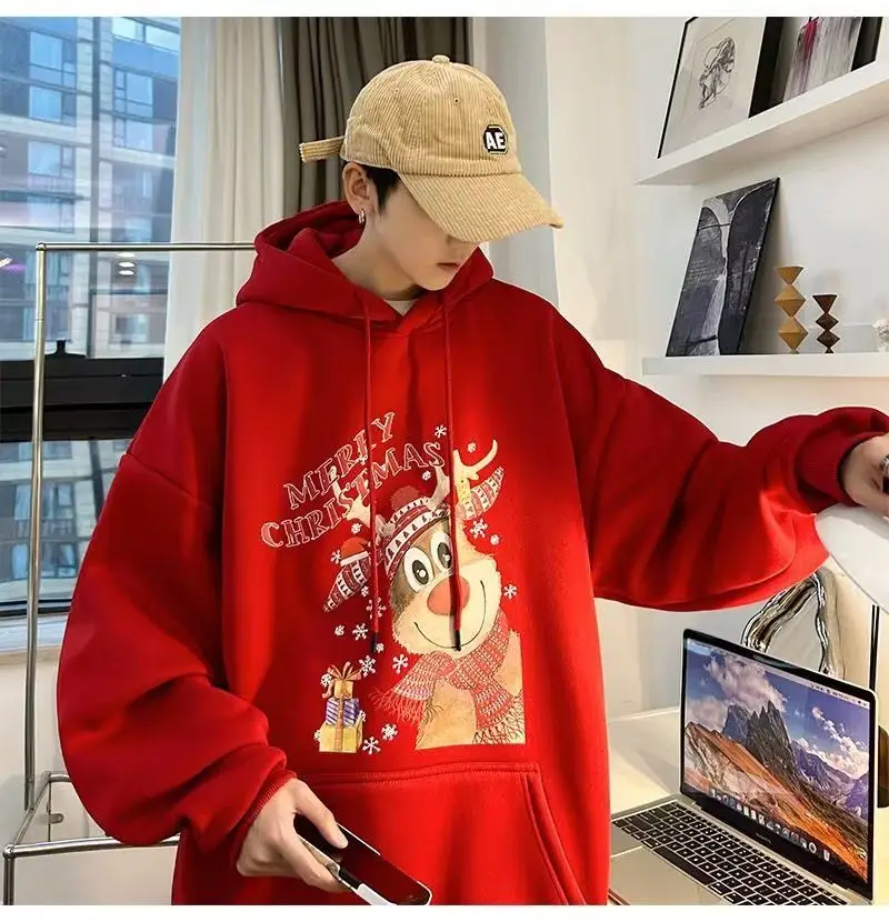 

Christmas Pullover New In Hoodies & Sweatshirts Men Autumn Winter Fleece Loose Top Clothing Long Sleeve Streetwear Hooded Shirt
