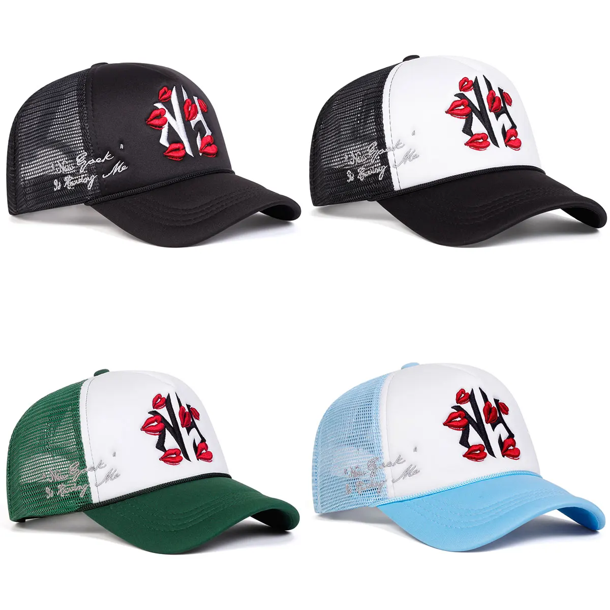 Бейсбольные сетчатые кепки унисекс с вышивкой букв и губ весенне-летние уличные