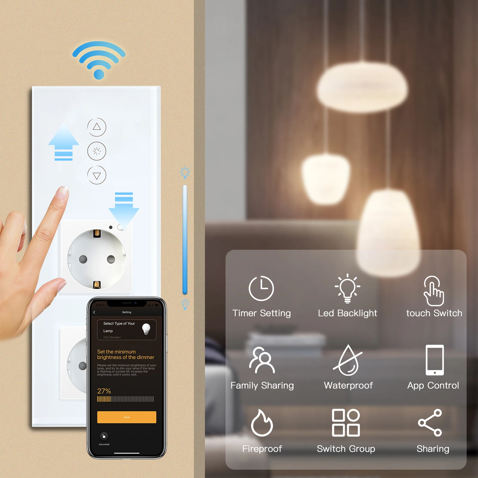 Умный диммер BSEED с сенсорным выключателем и двумя розетками Wi-Fi - купить по