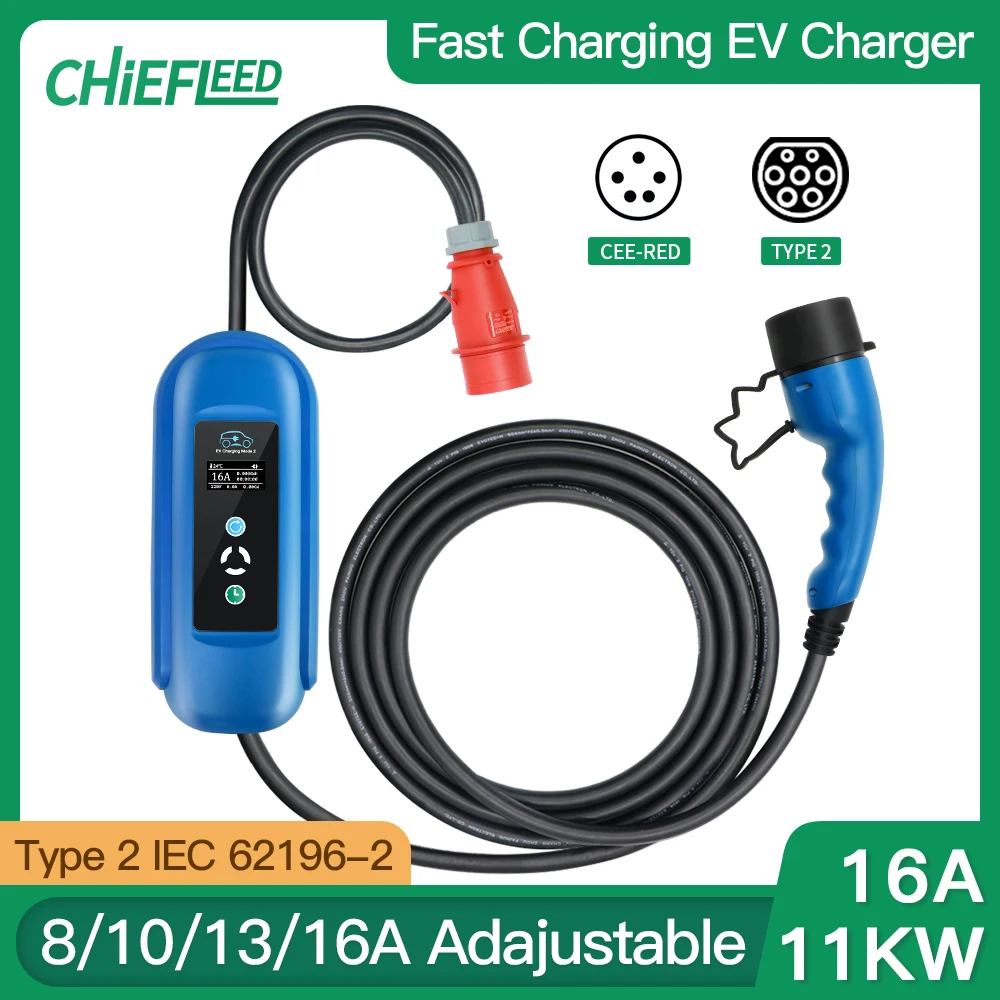 

Портативное зарядное устройство EVSE Wallbox 11 кВт 16 А 3P уровень 2 380-450 в IEC 62196 электрический автомобиль тип 2 с 5 м кабелем CEE красный разъем питания