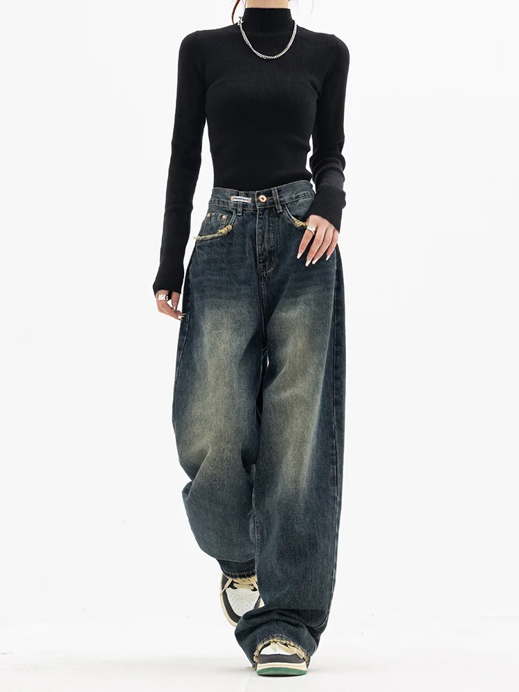 

Women's Harajuku Loose Wide Jeans Femme Streetwear All-match Vintage Style Waist High Denim Fashion Trousers Leg