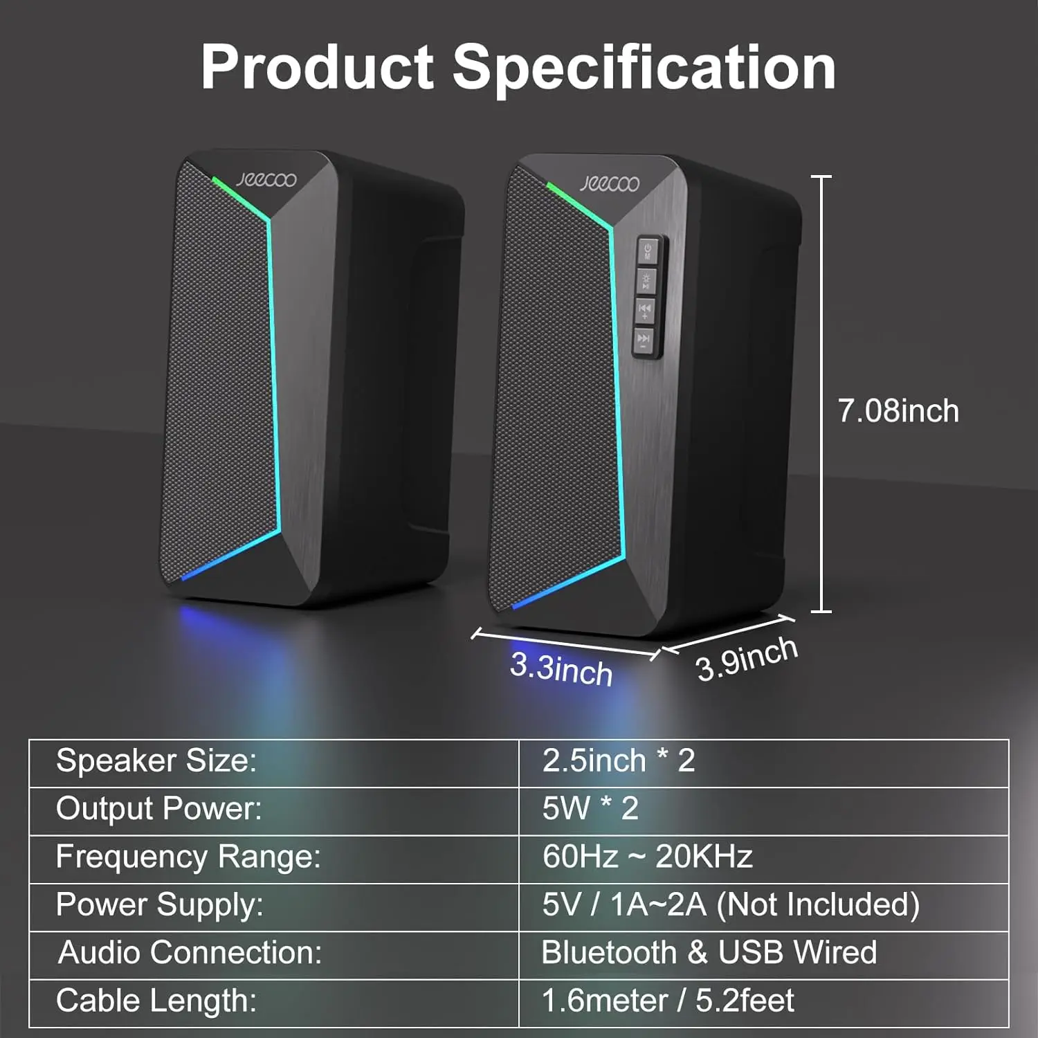 Настольные колонки RGB 2 0-канальный компьютерный динамик для ПК с цветными