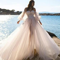 eightree sexy wedding dresses white appliques puff sleeve bride dress tulle a line princess wedding evening ball gowns plus size