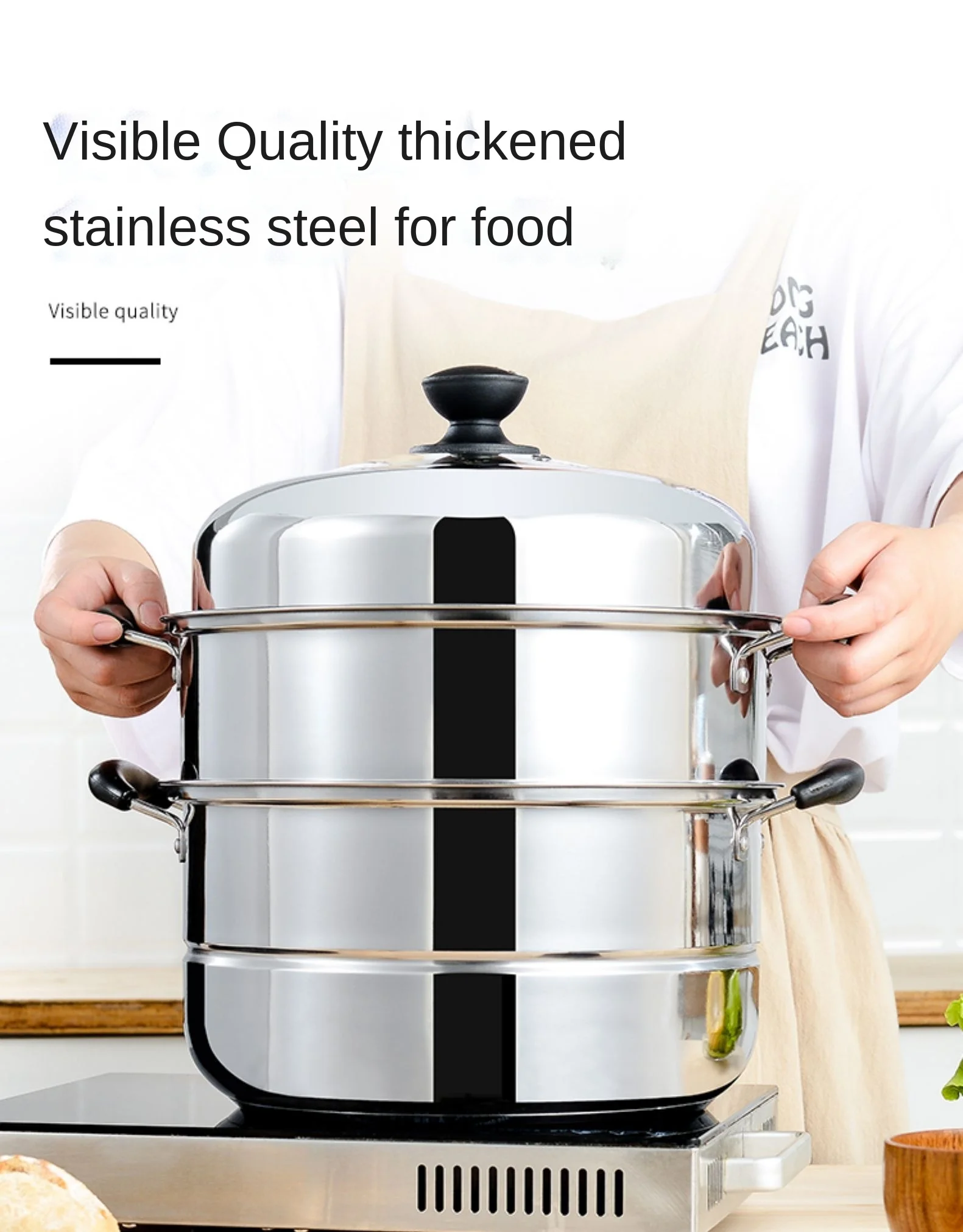 

Stainless Steel Household Double Bottom Three-Layer Thickened 2 Small 3-Layer Steamed Buns Steamer Large for Gas Range