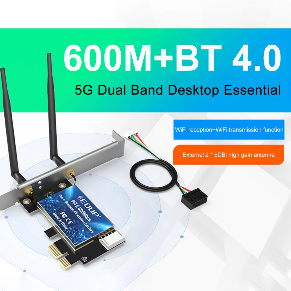 

WiFi Network Card External Antenna Network Card Adapter Board Bluetooth-compatible 4.0 Support Windows 7/8.1/10