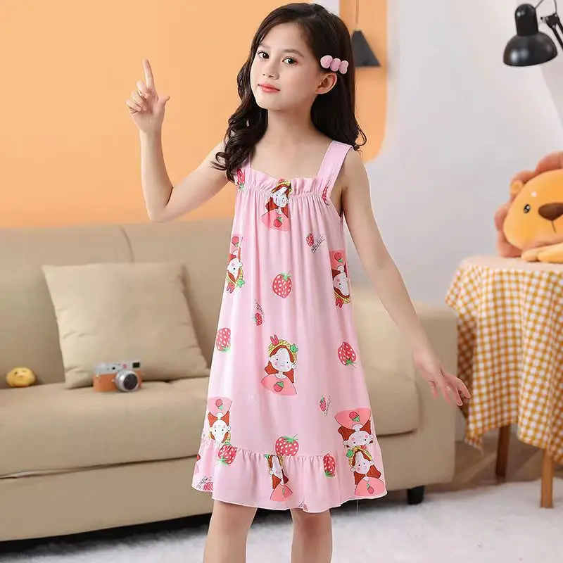 

Kids Cotton Nightdress Little Teen Girl Pajamas Dresses Children Cartoon Summer Nightgown Home Clothes Kids Sleepwear Gecelik