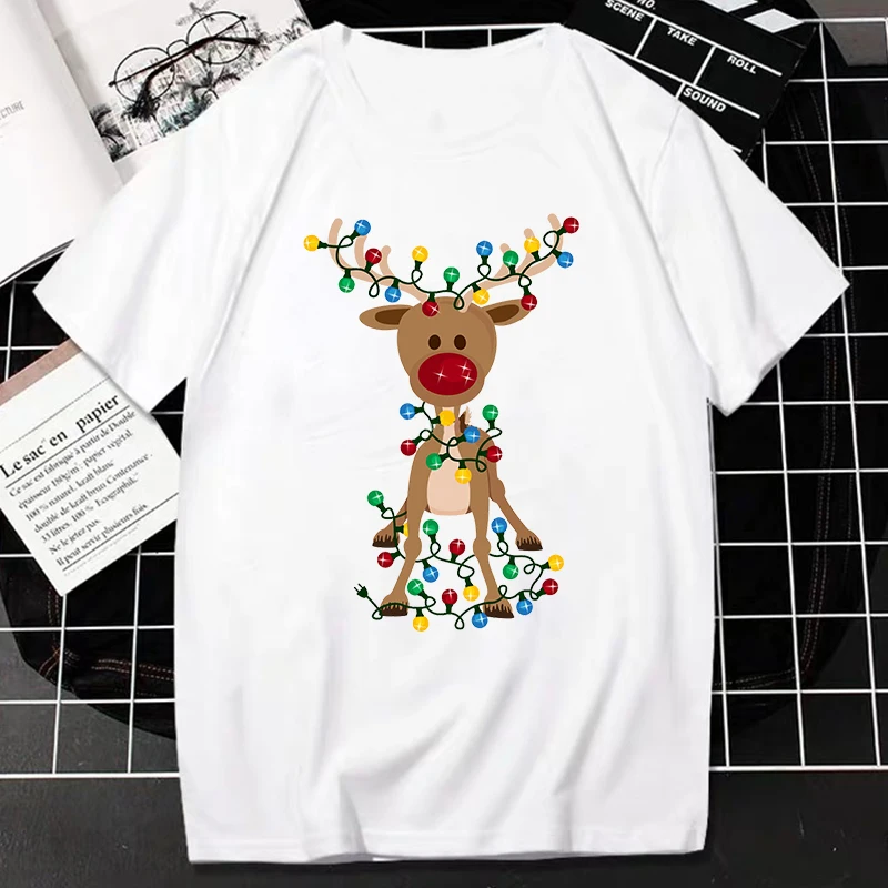 

Кавайная Рождественская женская футболка с милым снеговиком и искусственным круглым воротником, свободная повседневная футболка для подарка